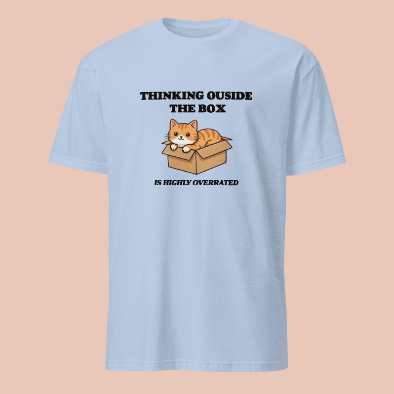 Thinking-Outside-the-Box-Black-text-Light-Blue Thinking Outside the Box - Cat Shirt - Unisex