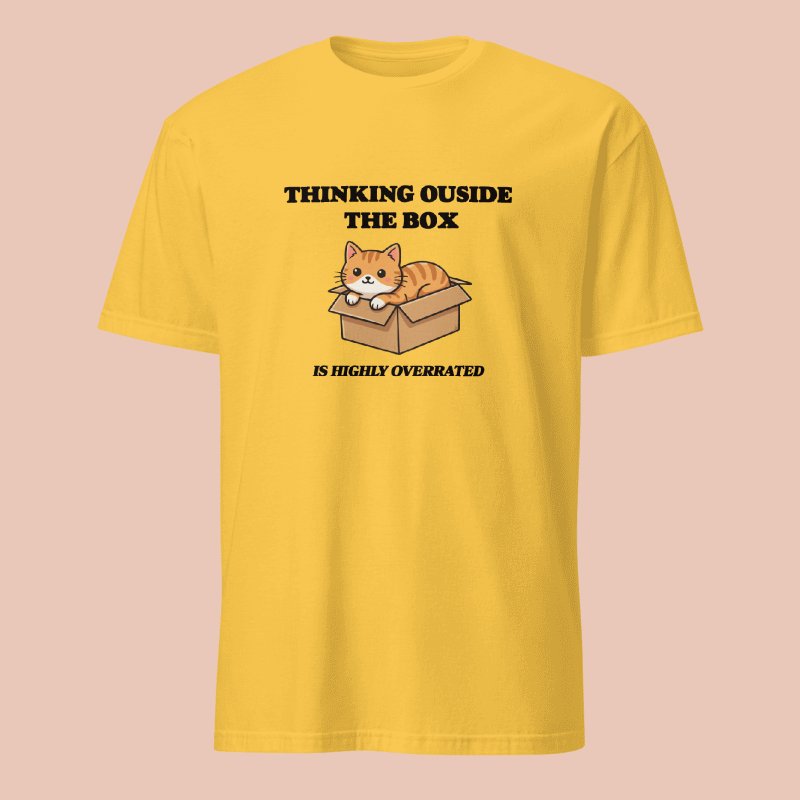 Thinking-Outside-the-Box-Black-text-Mock-Up-Daisy Thinking Outside the Box - Cat Shirt - Unisex